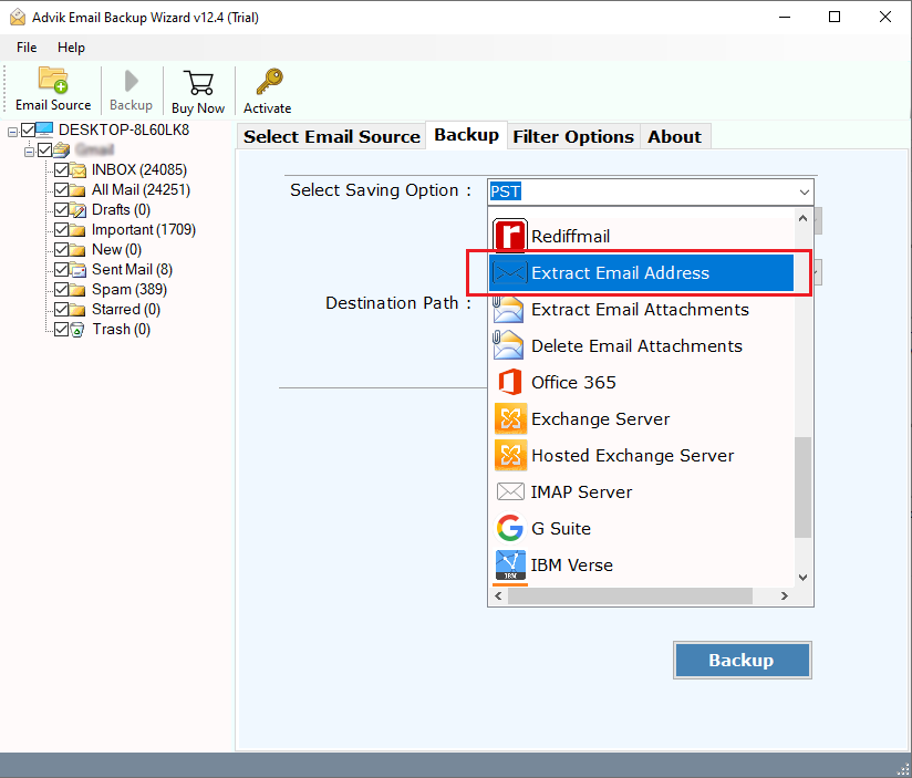 Choose mailbox folders to extract