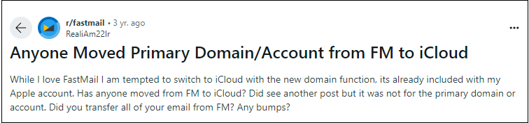 migrate FastMail to iCloud user query
