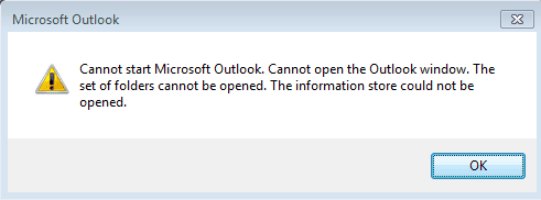 the set of folders cannot be opened an unexpected error has occurred in outlook