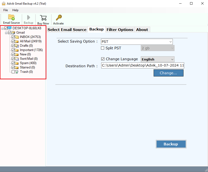 Select mailbox folders to migrate google workspace