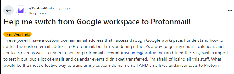 google workspace to protonmail query
