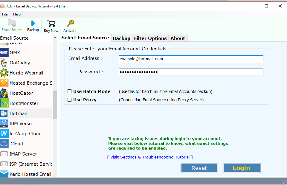 Enter login details