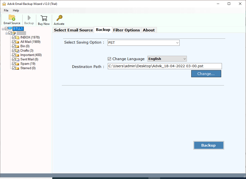 Select domain emails to transfer into Gmail