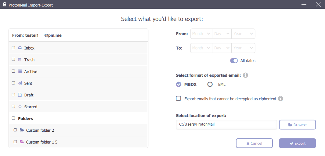 export protonmail to mbox