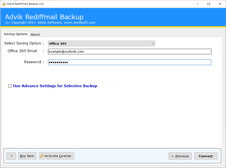 enter office 365 details to transfer rediffmail