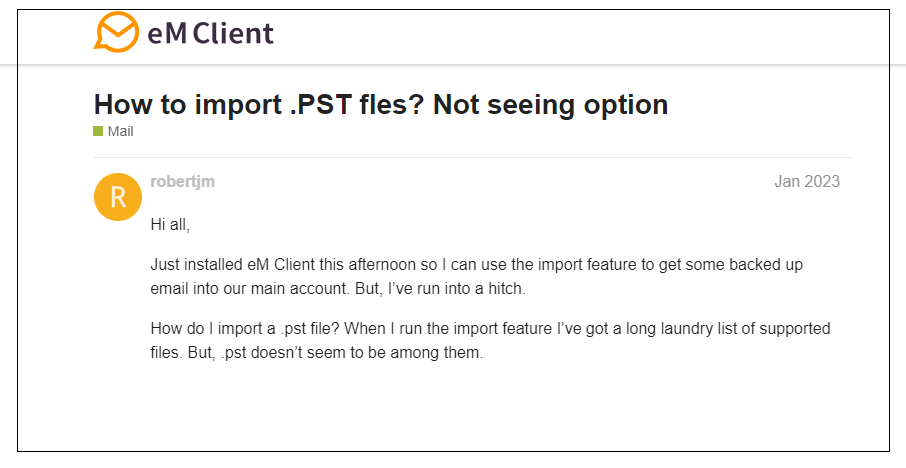 Import PST to eM Client