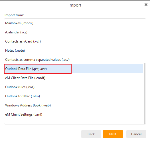 Select Outlook Data File