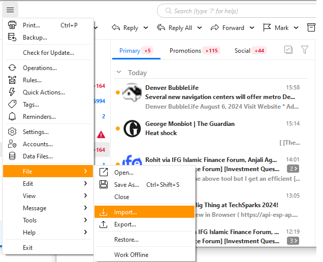 Select the import option to start the process