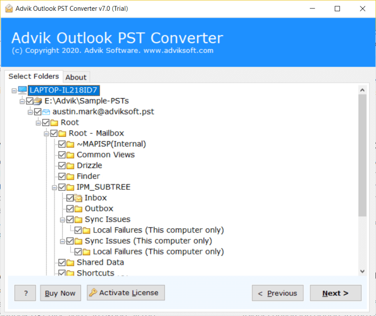 Select email folders