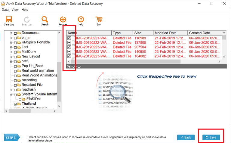 select deleted files