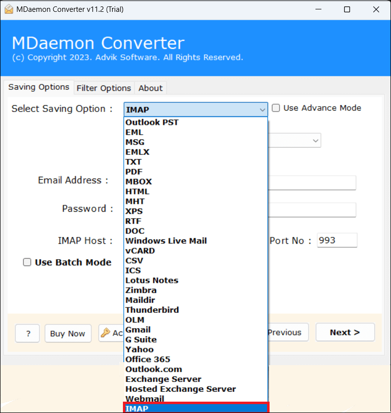 Choose IMAP as a saving option