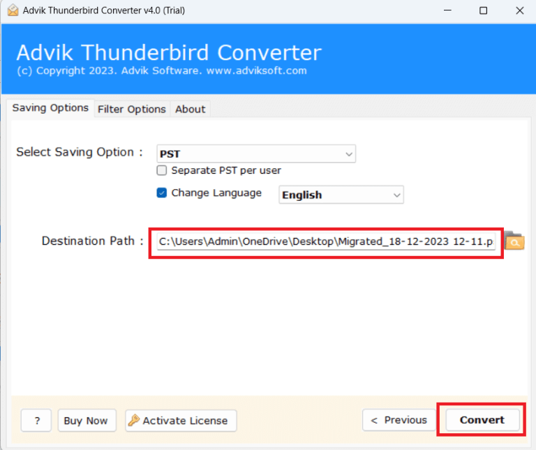 click convert to export thunderbird address book to outlook