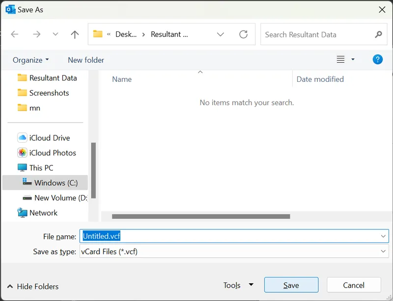 Outlook Contacts to vCard