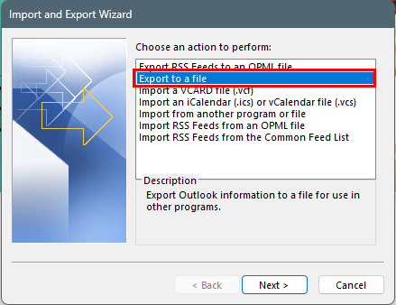 Select Export to a file