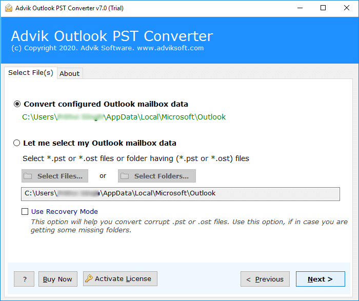 Choose the configured Outlook profile