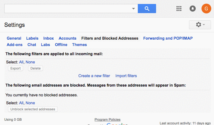 Check Gmail Filters