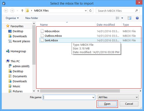 Select the MBOX file