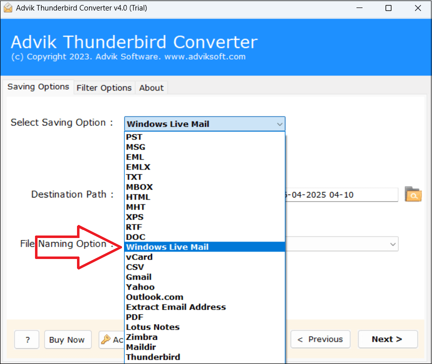 Choose Windows Live Mail