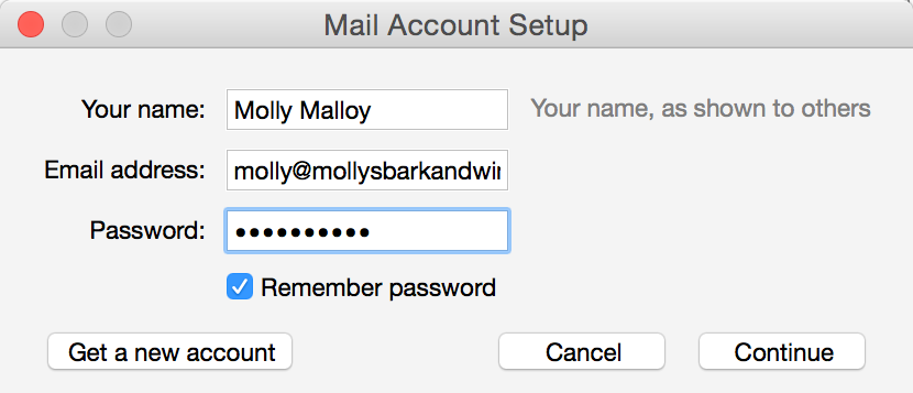 Enter the GoDaddy email account details to set up with Thunderbird