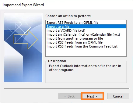 select Export to a File