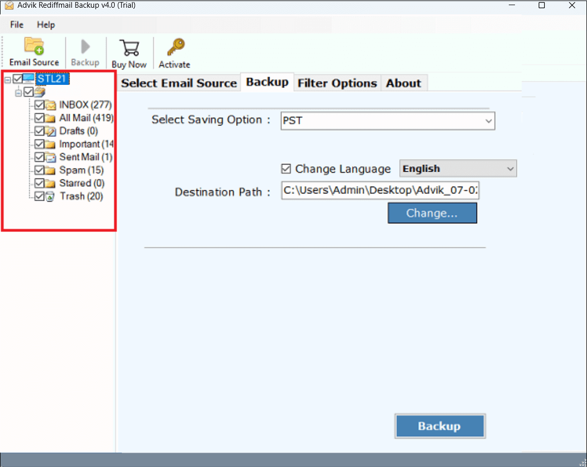 Choose the mailbox folders