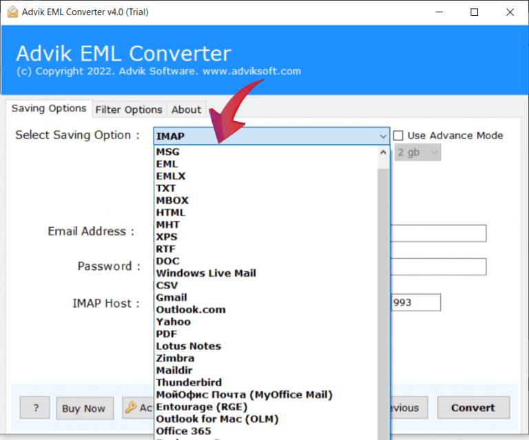 Choose IMAP