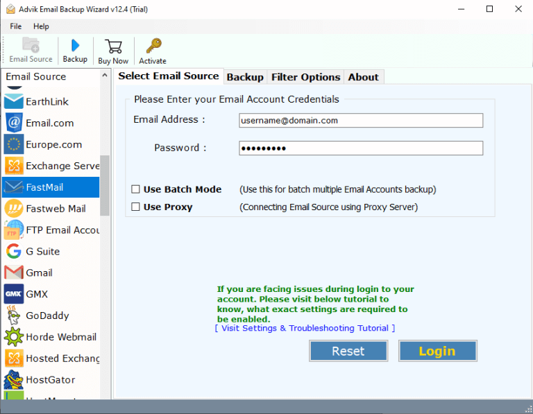 Enter your FastMail account login details