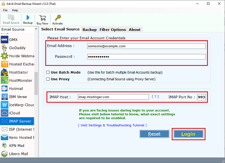 enter your Source domain email account login details
