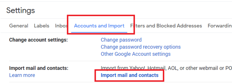 click the Import mail and contacts