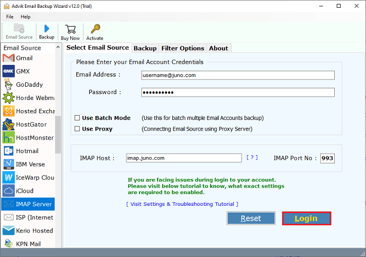 enter IncrediMail account login details