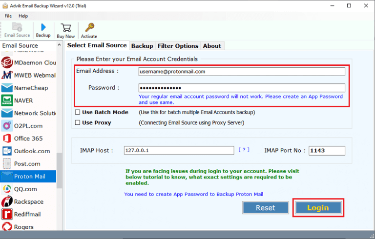 Enter ProtonMail account login details