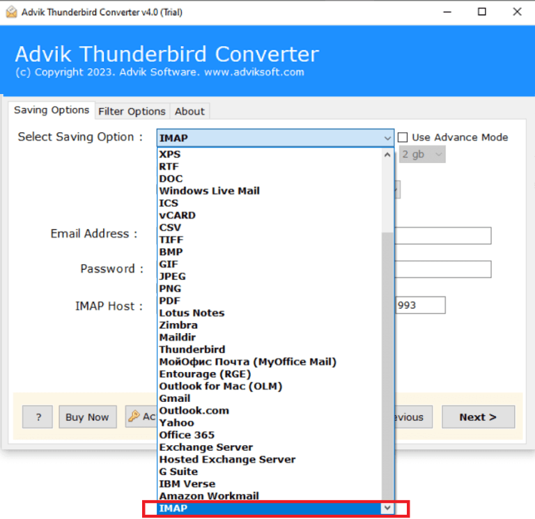 Choose IMAP
