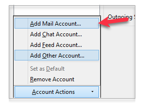 Navigate to Account Actions >> Add Mail Account