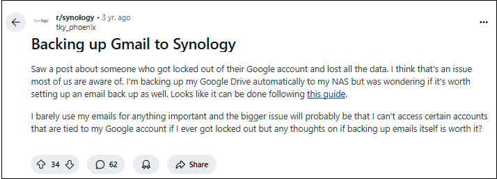backup gmail to synology user query