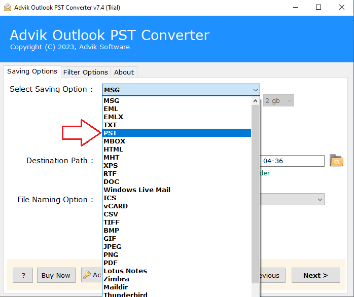 select PST as a saving option