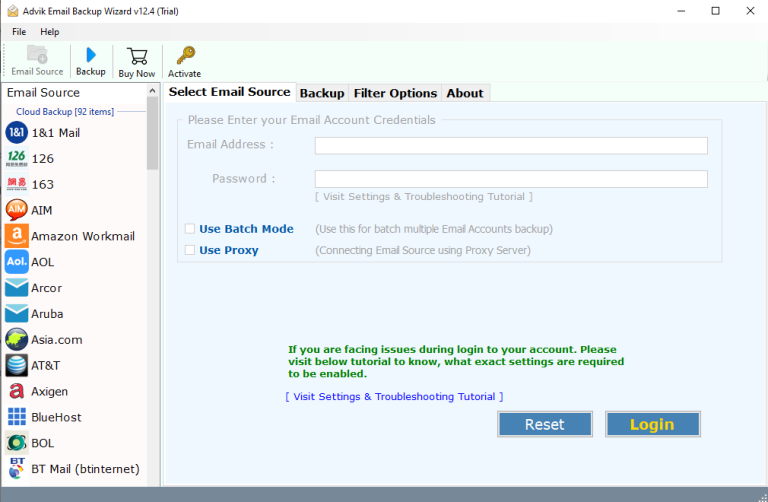 Run the software and choose old email account