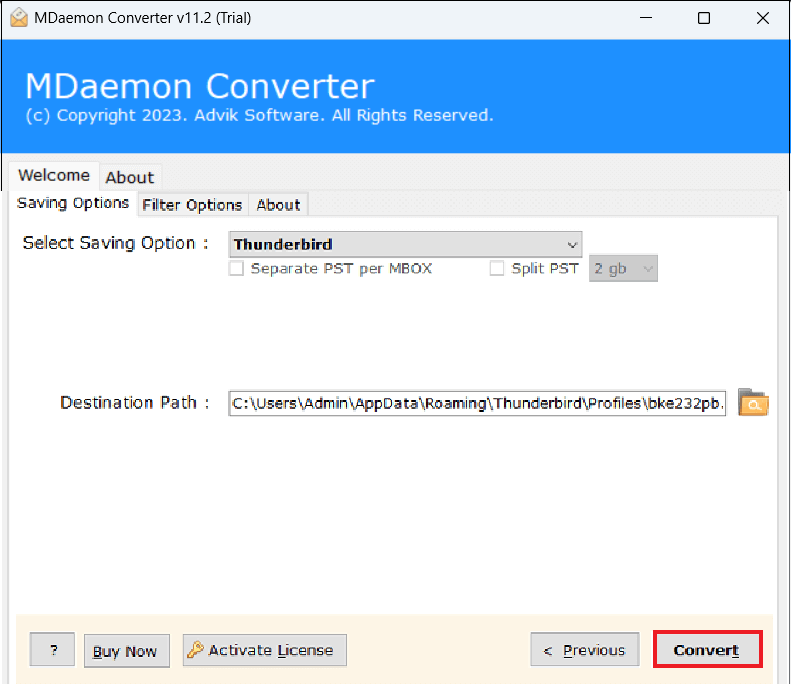 click convert to transfer MDaemon to Thunderbird