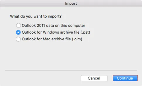 Choose Outlook Data File (.pst)