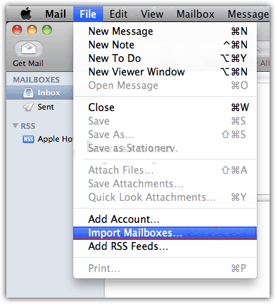select Import Mailboxes