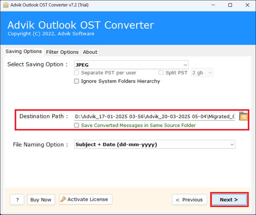 Convert OST to JPEG Image File