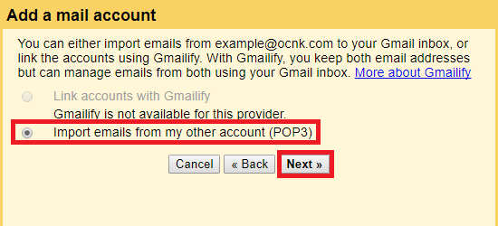 Choose "Import emails from my other account