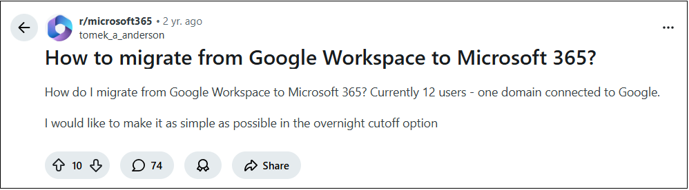 google workspace to office 365 user query example