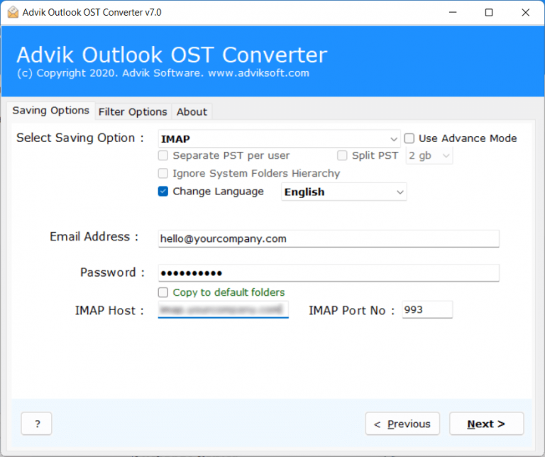 click next to transfer outlook emails to imap server