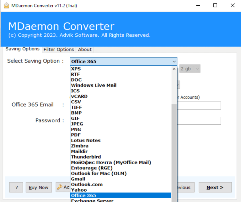Choose Office 365 from the list