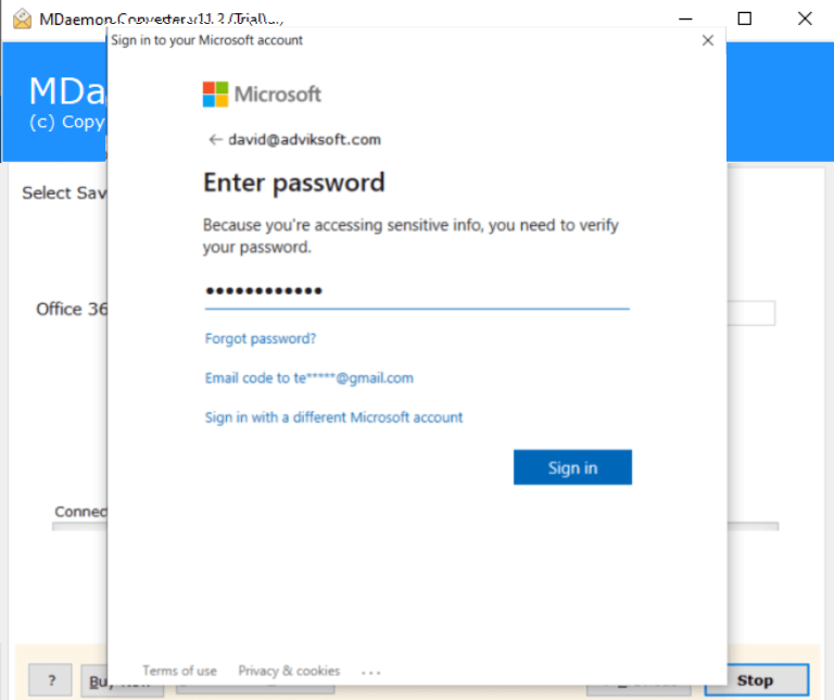 Enter Office 365 login credentials