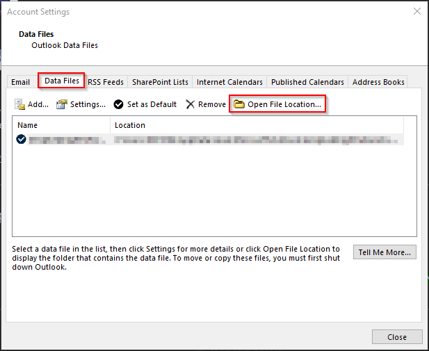 Navigate to the Data Files tab