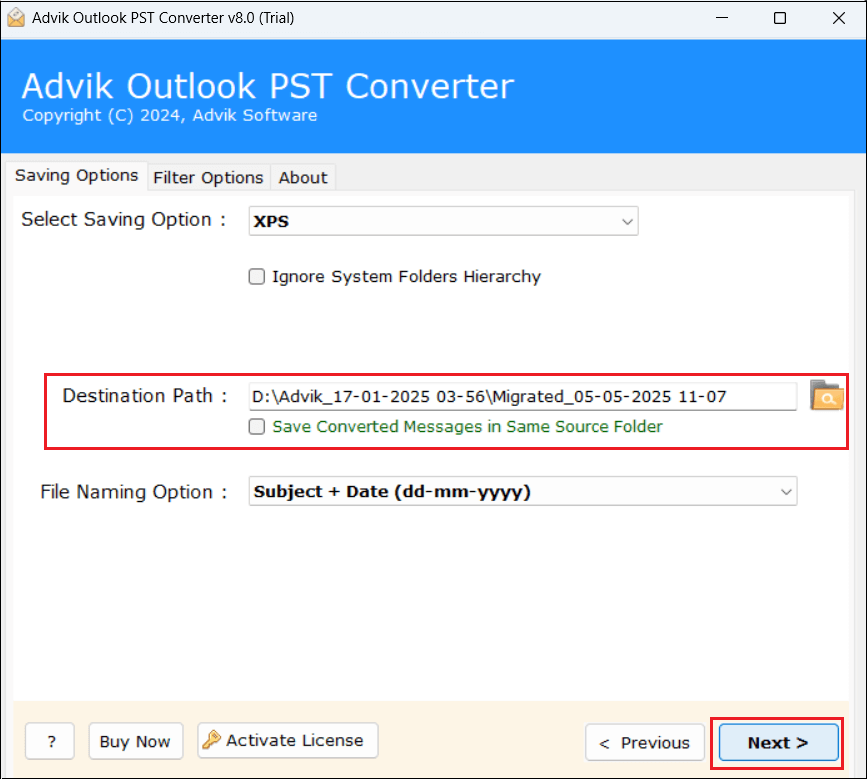 converting PST to XPS