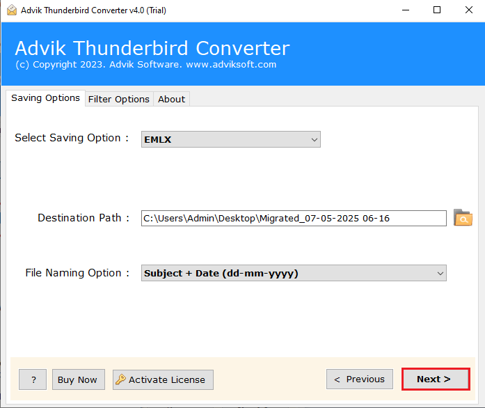 Hit the Convert button to export into emlx