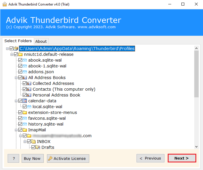 Select the required mailbox folders