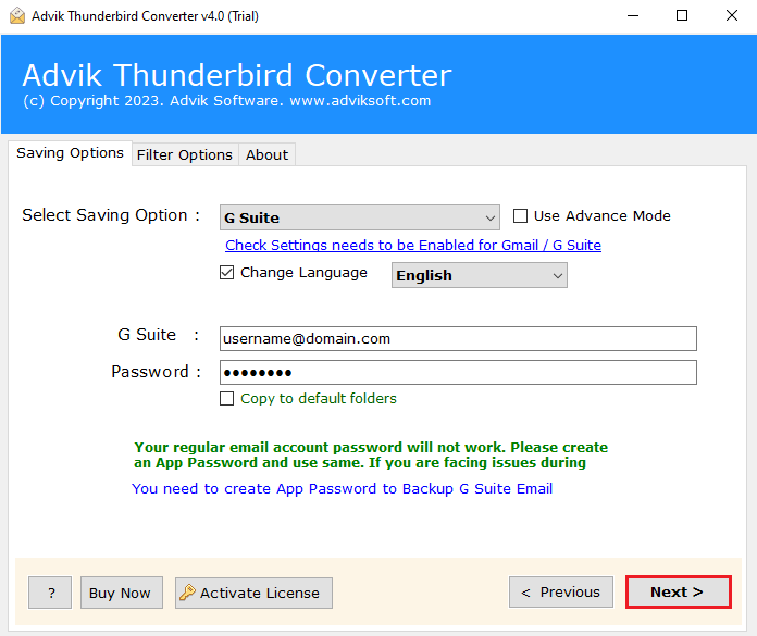 transfer thunderbird emails to g suite